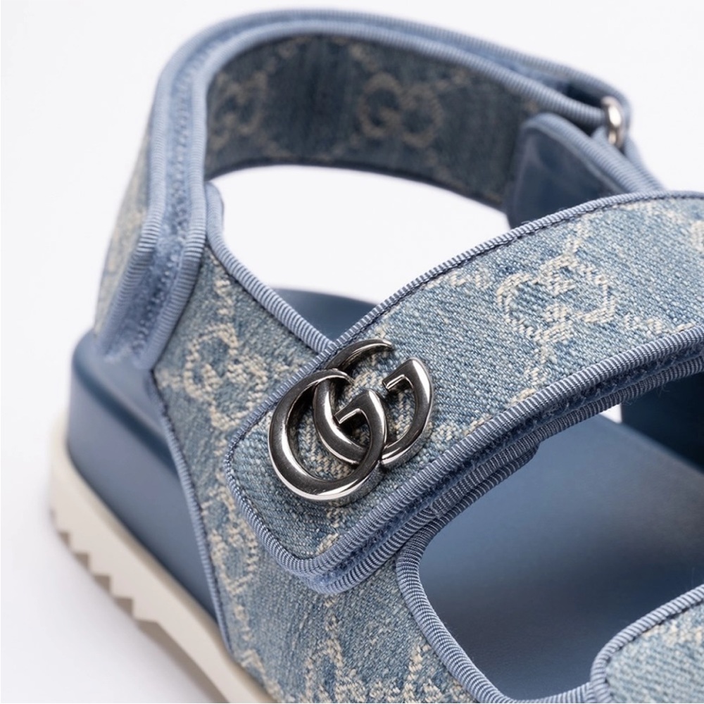 GUCCI GG logo double straps denim sandals - Picture 4 of 7